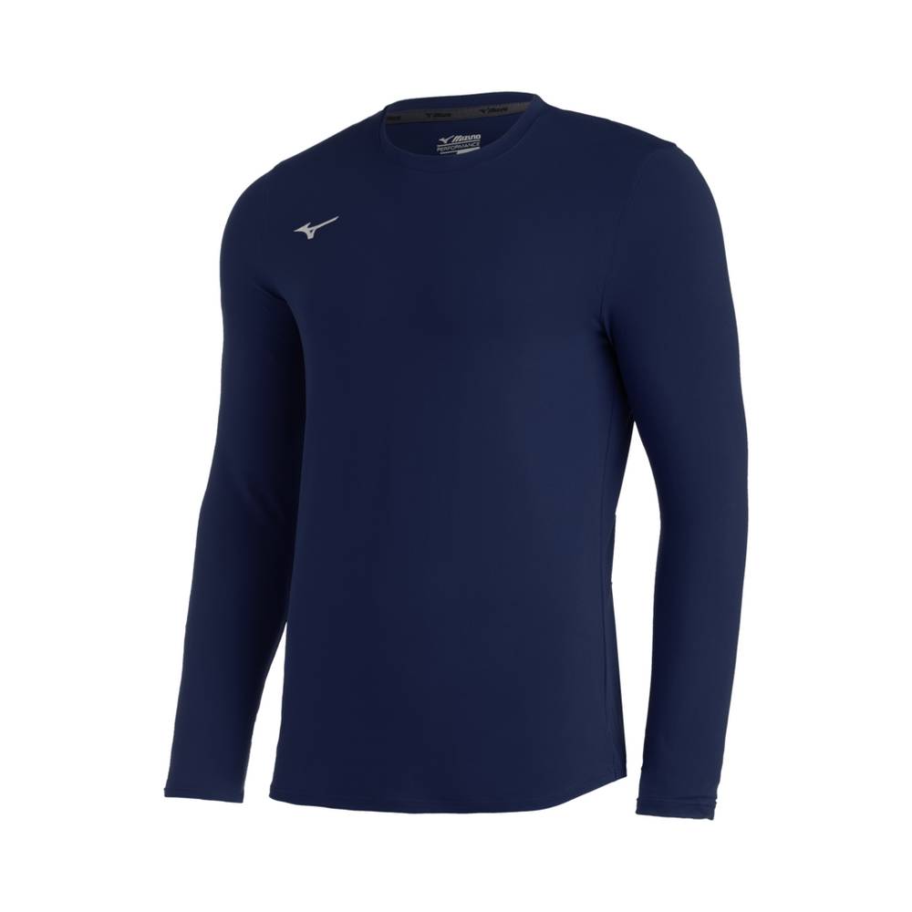 Mizuno Comp Diamond Long Sleeve Crew Férfi Futópóló Sötétkék KLN036194